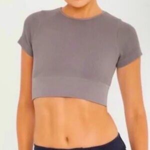 Dark Grey Ribbed Crop Tee